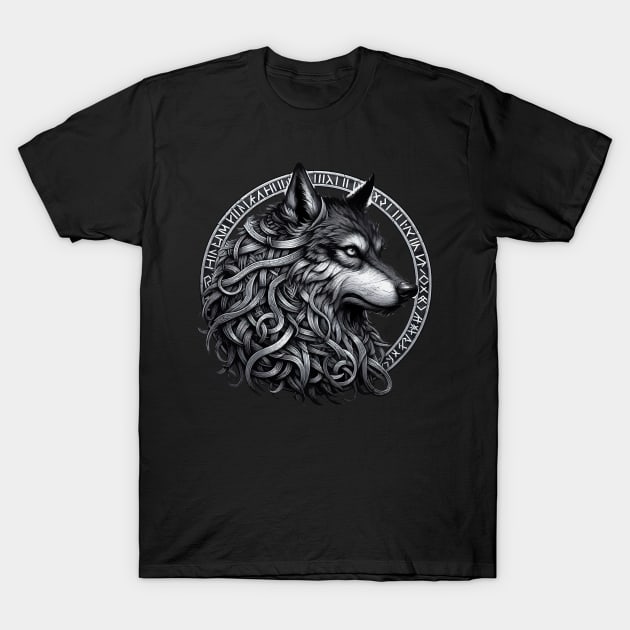 Wolf Fenrir Norse Mythology Viking Warrior T-Shirt by TomFrontierArt